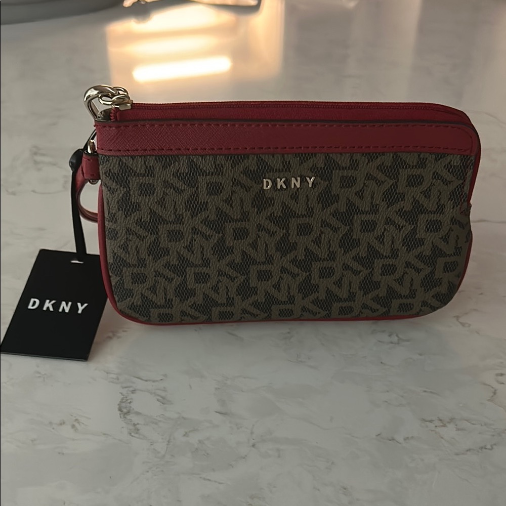 DKNY Red and Brown Clutch